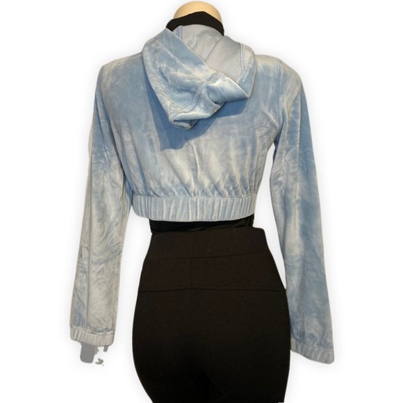 Baby Blue Short Cut Velour Hooded Jacket - Picture 3 of 6